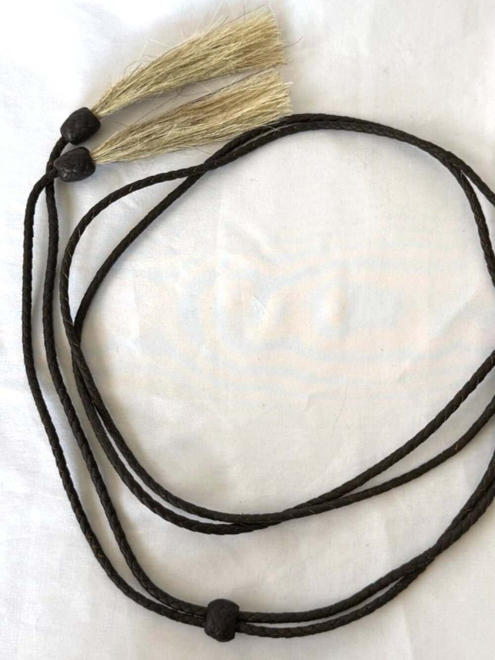 VINTAGE WESTERN BROWN LEATHER BRAIDED HORSEHAIR TASSEL STAMPEDE STRING HATBAND